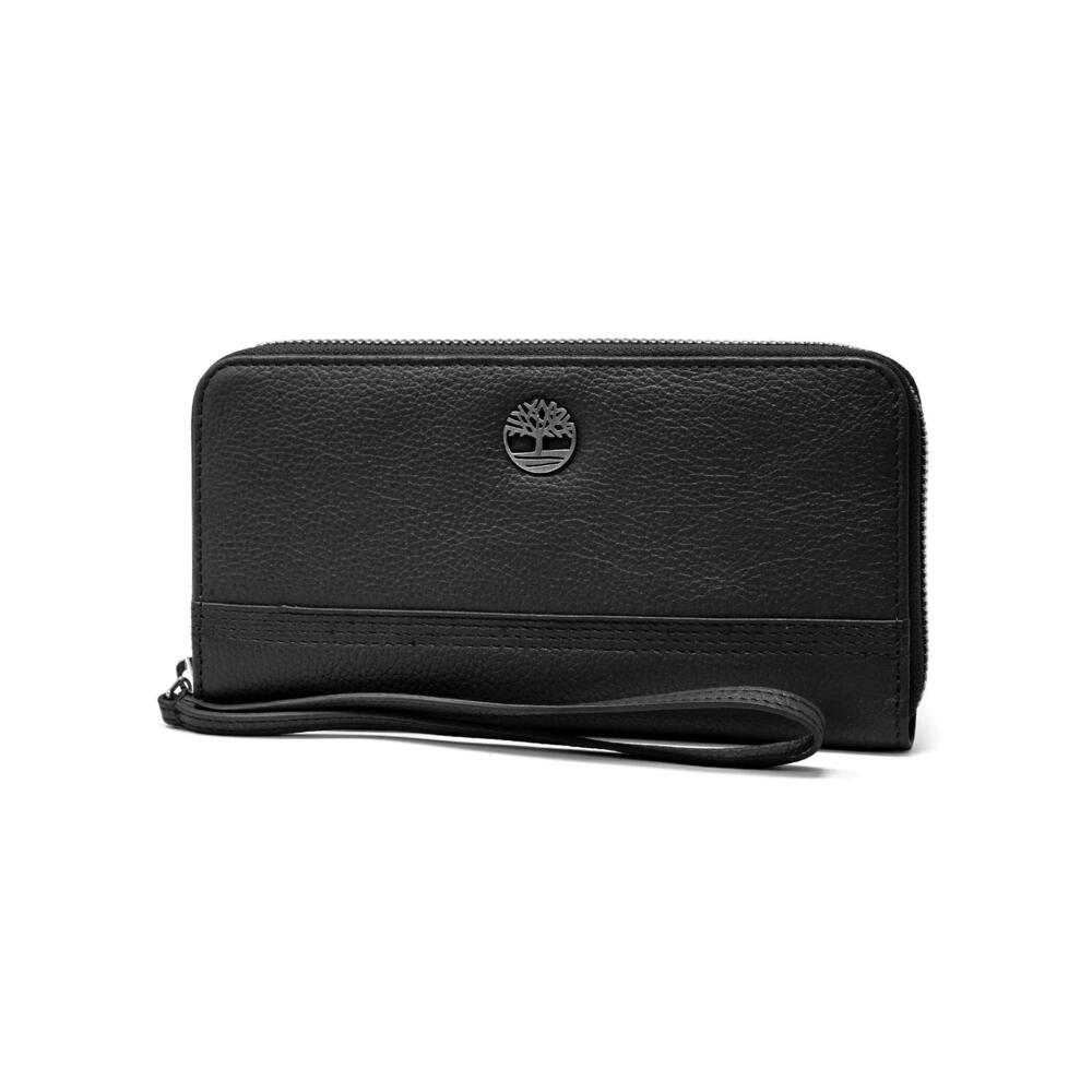 5740 Leather Rfid Zip Around Wallet Clutch With Wristlet Strap, Black
